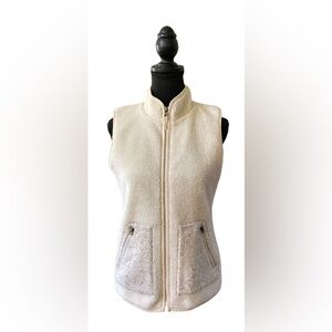 Talbots: Ivory Fleece Vest with Black and Gray Speckled Pockets